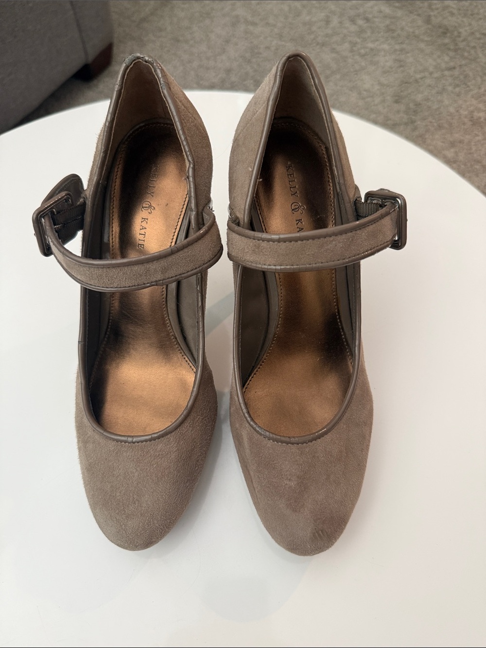 Kelly & Katie Taupe Suede Mary Jane Heels